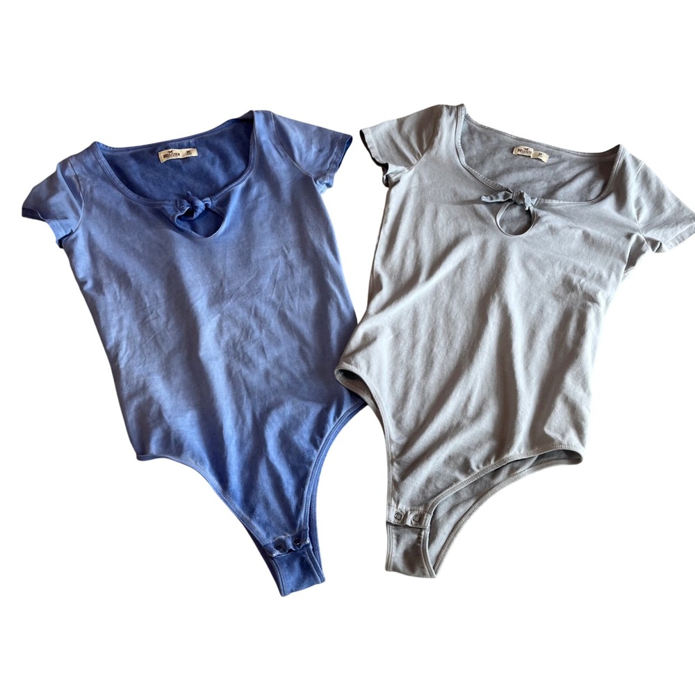 ⭐️ 3 for $30 2 Hollister Womens Blue & Gray Tie Front Short Sleeve Bodysuits M